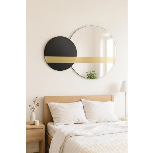 Lustro Sun & Moon Set – zestaw okrągłych luster dekoracyjnych czarno-złotych z kolorową taflą do salonu, sypialni i przedpokoju